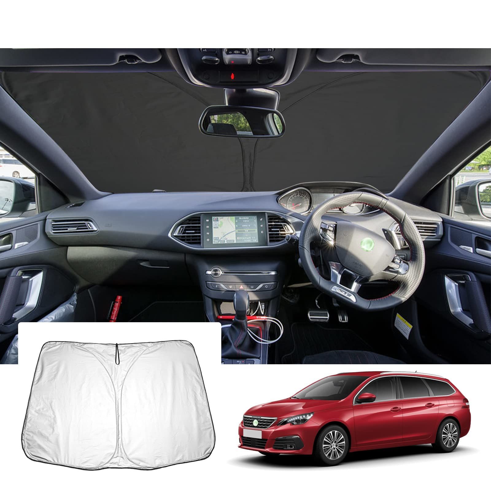 【新品・即対応】【GAFAT】プジョー 308SW 2代目 2014+ PEUGEOT ステーションワゴン 新型 専用 車用サンシェード フロントガラス用 UVカット 折り畳み マルチサンシェード 遮光 断熱 紫外線カット 
