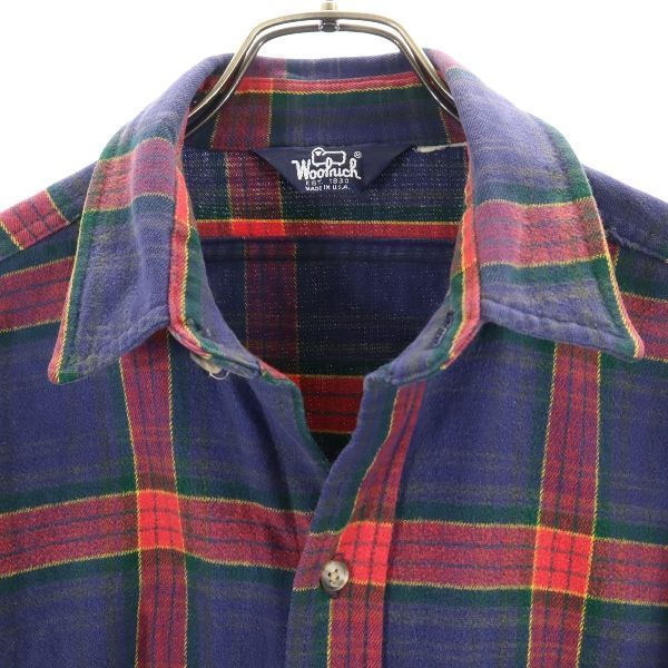 ウールリッチ 80s USA製 チェック柄 長袖 シャツ 紺×赤 WOOLRICH