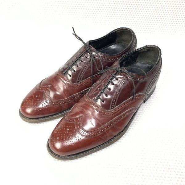 メンズ70s?ビンテージ品★フローシャイムFlorsheim★サイズ9D★26.5-27.0cm★フルブローグ ビジネスシューズ★赤茶◆is6-34 #BUZZBERG　-is6-34-5th