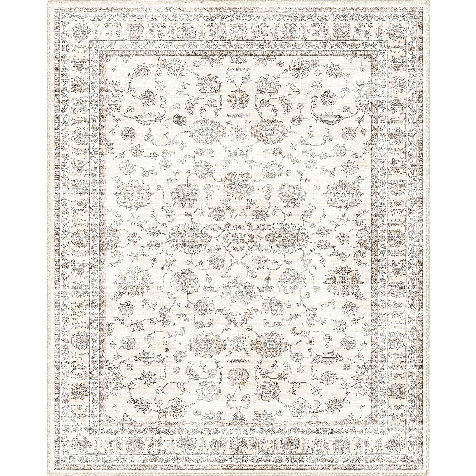 Phonzenuo 洗える ラグマット 3畳 200×250cm 滑り止め付き 長方形 軽量 ペルシャ風 花柄 キャメル 大型 リビング ダイニング ベッドサイド オールシーズン対応 MARWIL-DEMENAGEMENTS_CH