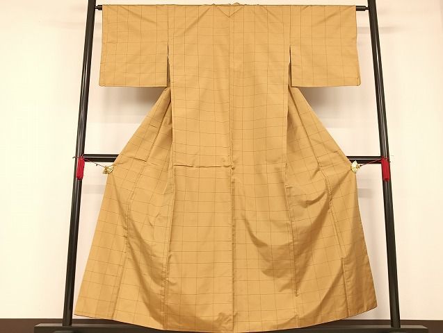 平和屋着物○上質な紬 格子 栗皮茶色 正絹 逸品 AAAZ4896ph 平和屋