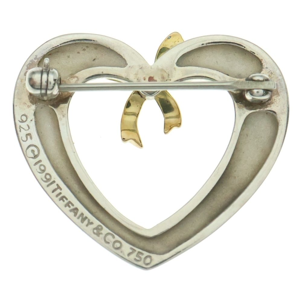 TIFFANY-Co ティファニー ハートリボンブローチ ピンバッジ シルバー×ゴールド