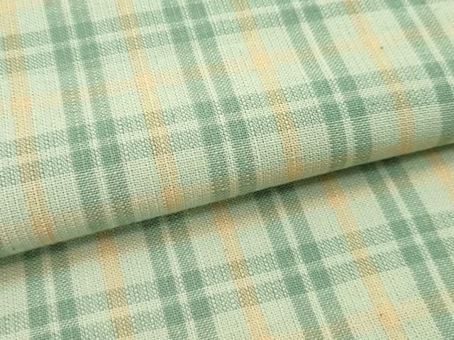 平和屋本店□極上 越後片貝木綿 紺仁謹製 反物 小千谷織物 格子柄 証紙  