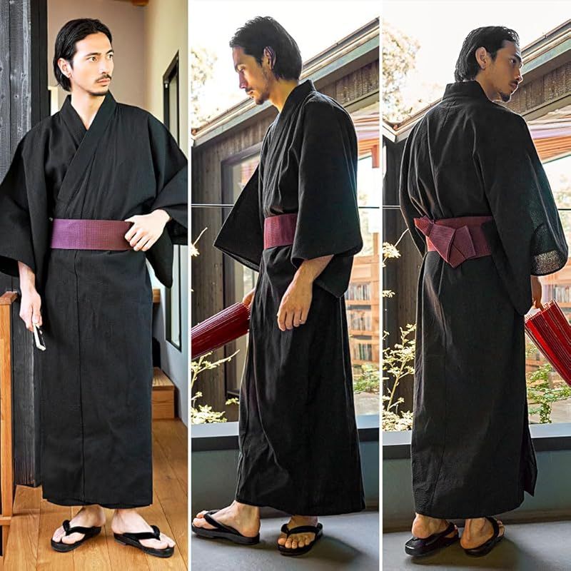 SILVER BULLET 浴衣 メンズ 5点セット 作り帯 下駄 扇子 腰紐 縞 無地 ゆかた レトロ モダン 紳士 涼しい 清涼 花火大会 祭り イベント ストライプ 夏 黒 プレゼント ギフト CavariA キャバリア CABI19-01-a -