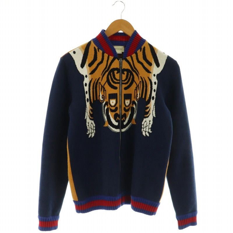 グッチ GUCCI タイガー ニット ブルゾン ジップアップ カーディガン 12 S 紺 ネイビー /KO OS