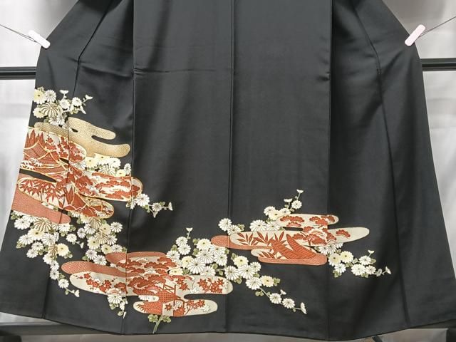 【豪華黒留袖】 駒刺繍❣️風景・金彩 着丈159cm 正絹　逸品 No.452❤️ 平和屋着物□豪華黒留袖 駒刺繍 エ霞風景文 金彩 正絹 逸品