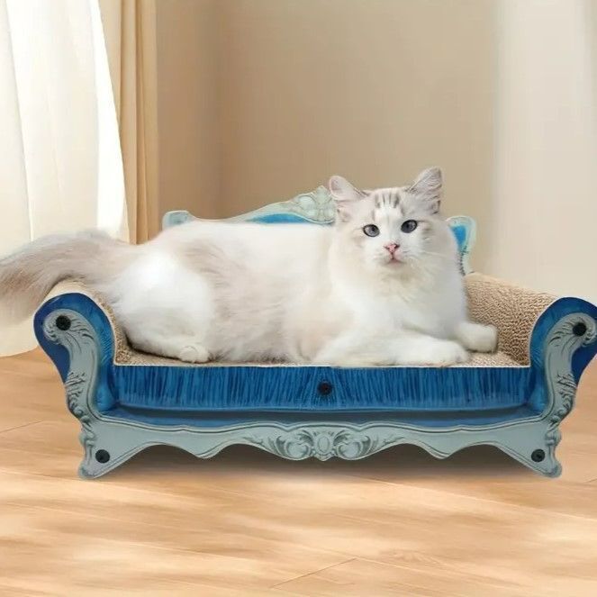 猫用爪とぎ ソファ デザイン 段ボール製 ブルー お洒落 モダン シンプル 爪研ぎ ペット 猫 ねこ キャット かわいい エレガント 7 zqc 819