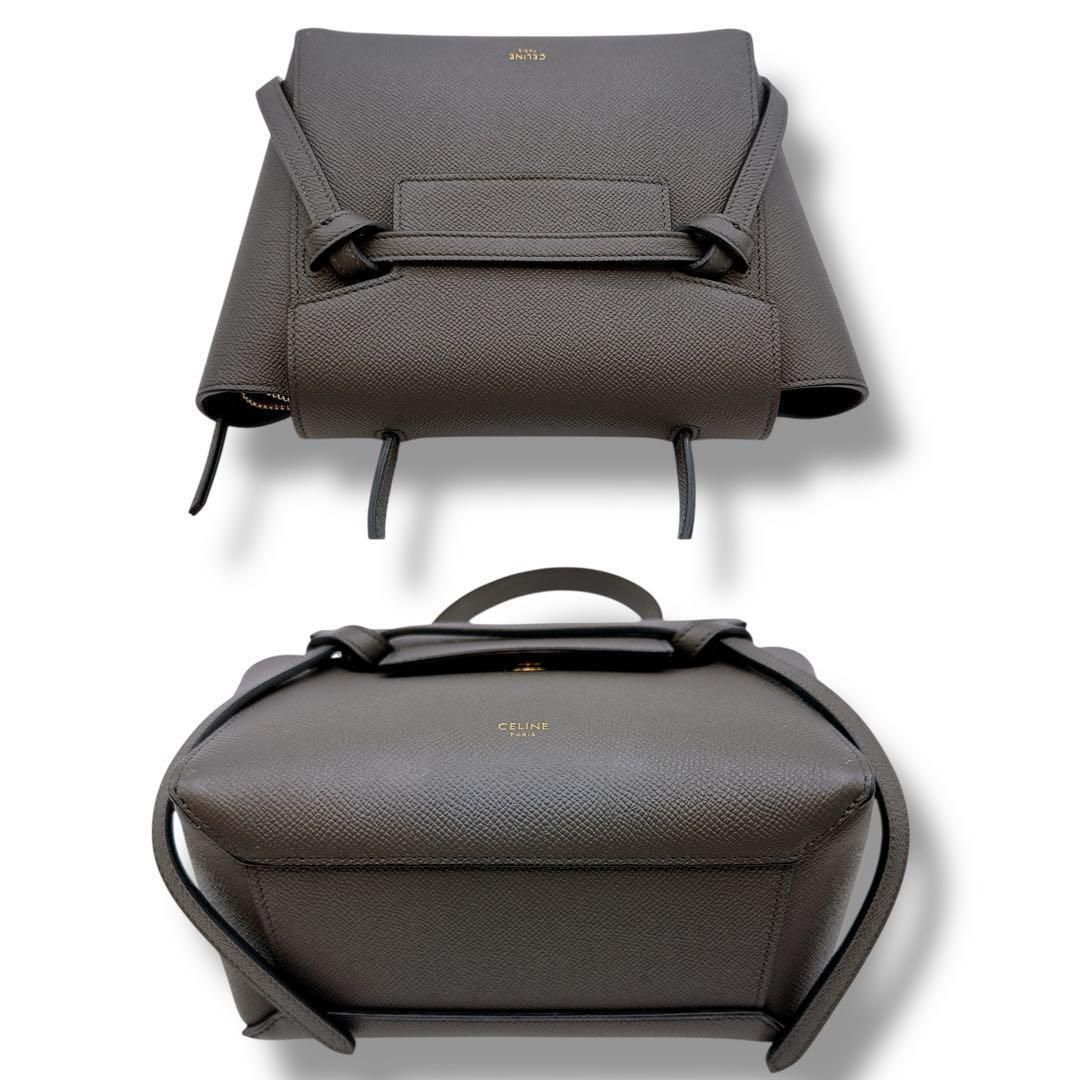 セリーヌ ベルトバッグナノ 新型 新ロゴ 2WAY ハンドバッグ レザー グレー セリーヌ ベルトバッグナノ 新型 新ロゴ 2WAY ハンドバッグ
