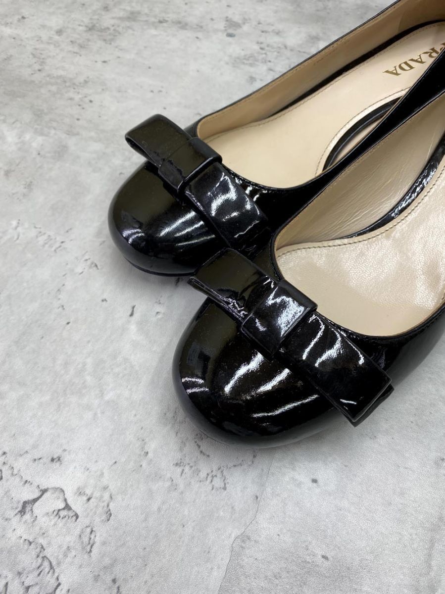 PRADA プラダ DNC666 リボン エナメル パンプス size38(約25.0cm