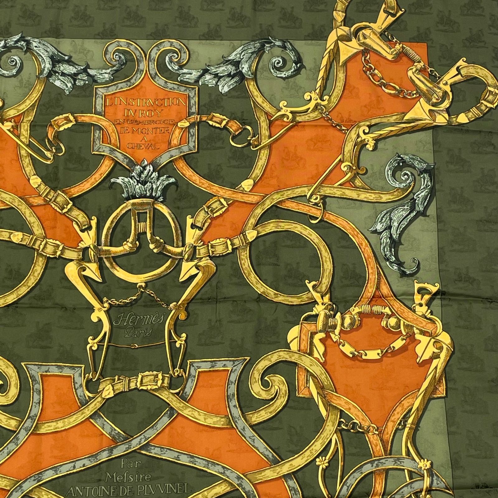 HERMES エルメス スカーフ カレ 帝王学 馬柄 シルク100％ グリーン