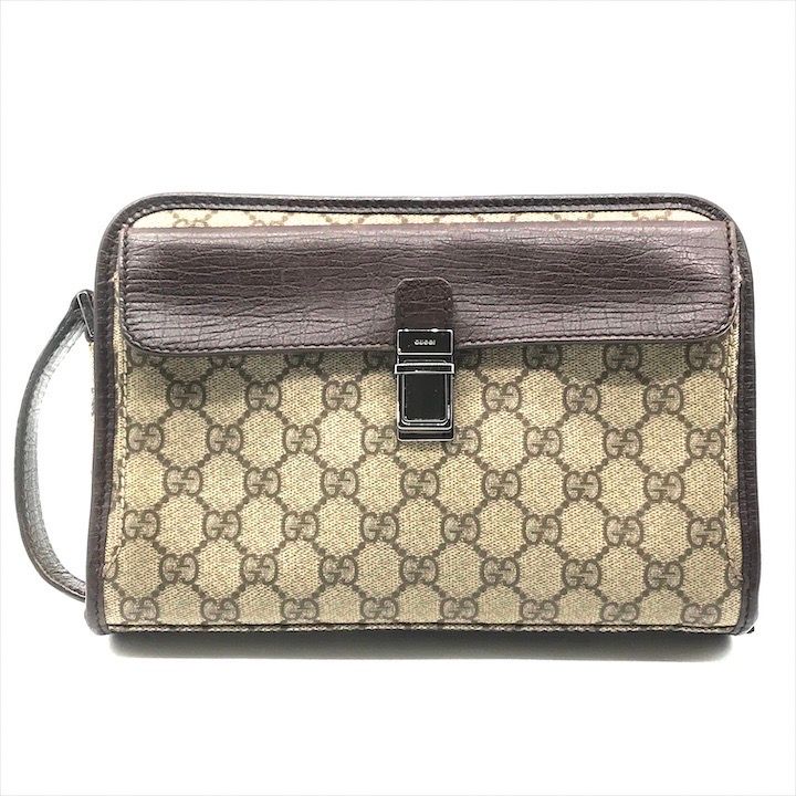 良品 GUCCI グッチ GGスプリーム PVC レザー クラッチ セカンド