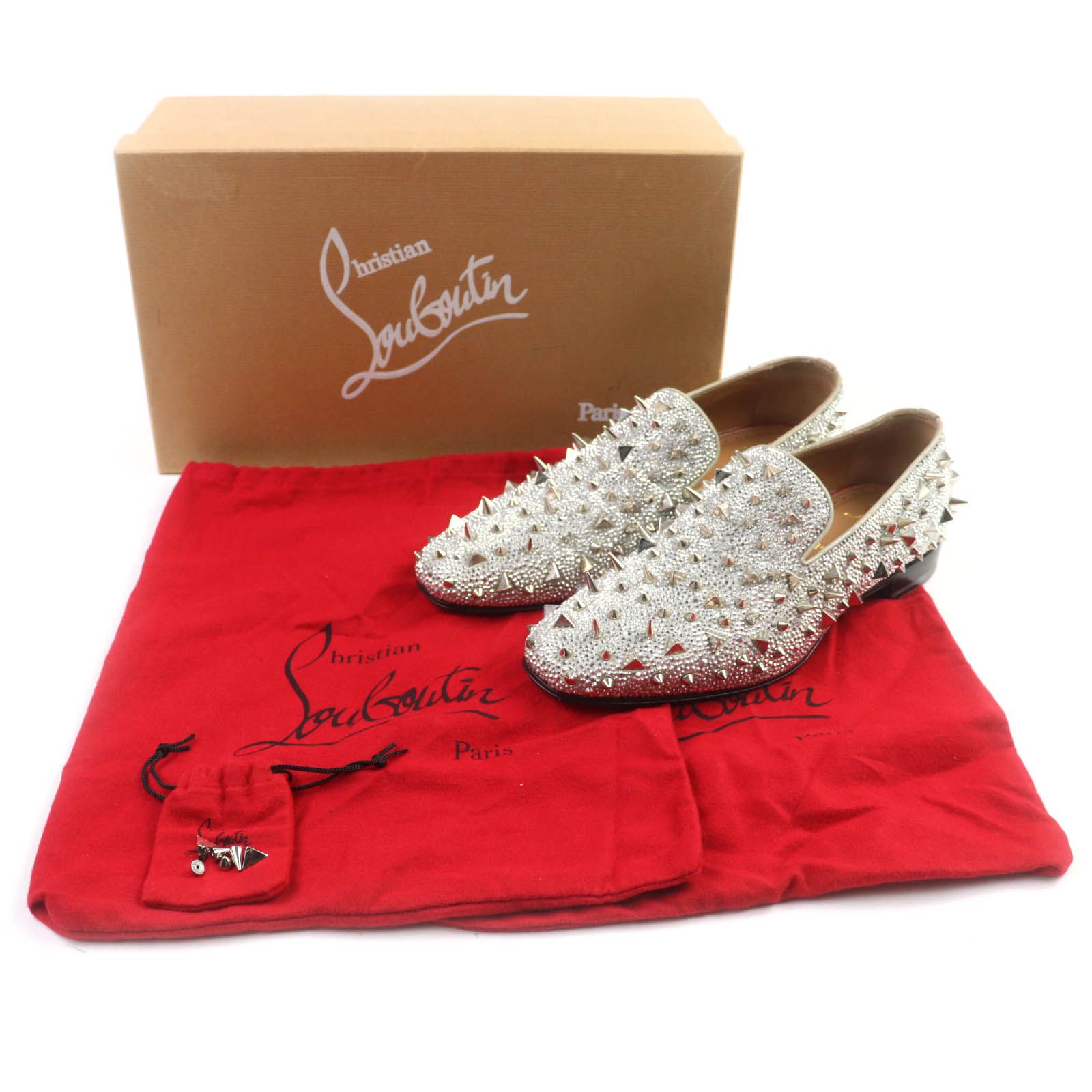 Christian Louboutin クリスチャンルブタン DANDY FLAT スタッズ ラインストーン ローファー シルバー シルバー金具 41.5 箱 保存袋付き イタリア製 メンズ