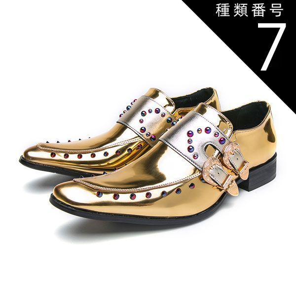 種類7：ゴールド/25.5cm ビジネスシューズ メンズ フェイクレザー 
