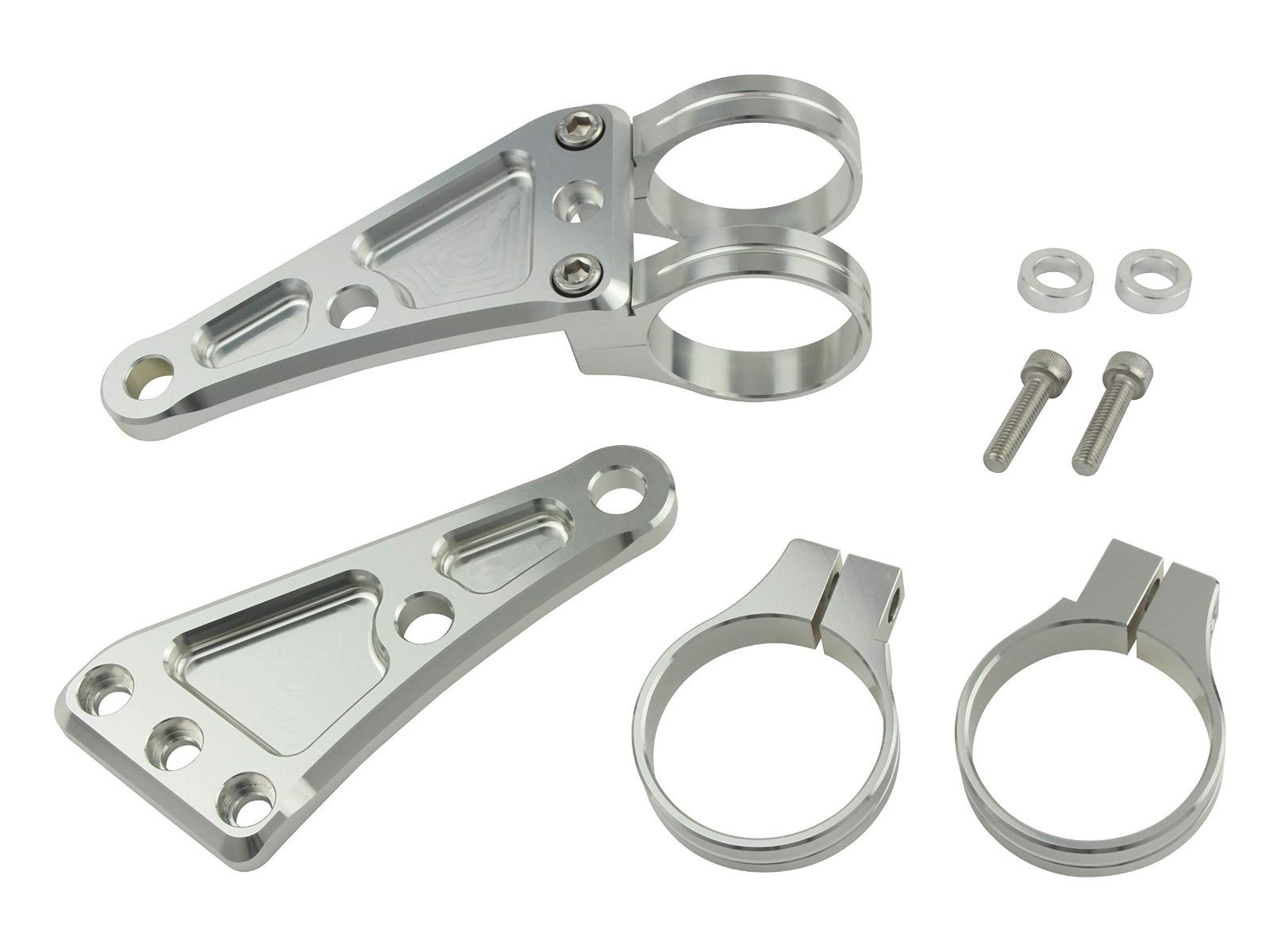 Color シルバー_Style 2サークル ポッシュ POSH バイク用品 マシンドロングヘッドライトステー 2サークルクランプタイプ フォーク径43mm シルバー 032048-03