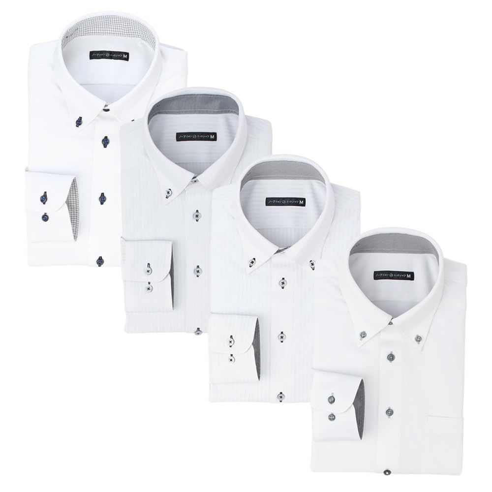 首回り49cm裄丈88cm_Bセット-4枚 b アトリエ365 ワイシャツ 4枚 セット 長袖 メンズ ニットシャツ ノーアイロン 形態安定 ビジカジ ビジネスシャツ ポロシャツ|ats103-5L-49-Bset-4s-23aw