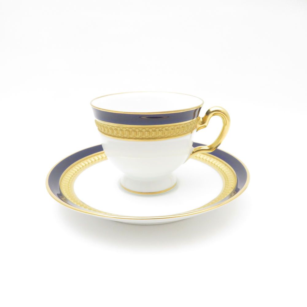 OKURA 大倉陶園 ロイヤルブルークラウン 瑠璃エンボス デミタスカップ＆ソーサー モカ エスプレッソ 金彩 SM4653A3