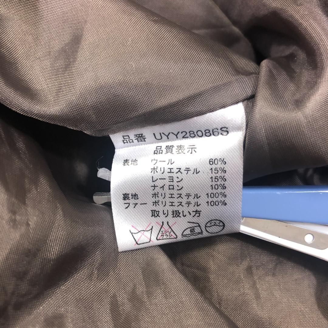 【美品】KBF ウールコート ヘリンボーン ファー付き M相当 キャメル 美品】KBF ウールコート ヘリンボーン ファー付き M相当