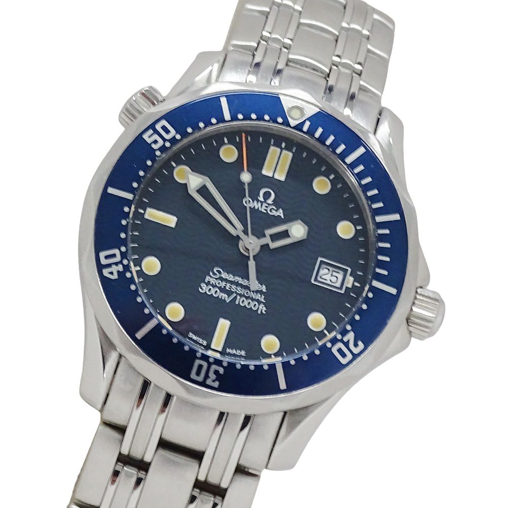 オメガ OMEGA シーマスター 2561.80 時計 ボーイズ ブランド プロフェッショナル 300m デイト クオーツ QZ ステンレス SS シルバー ブルー 磨き済み