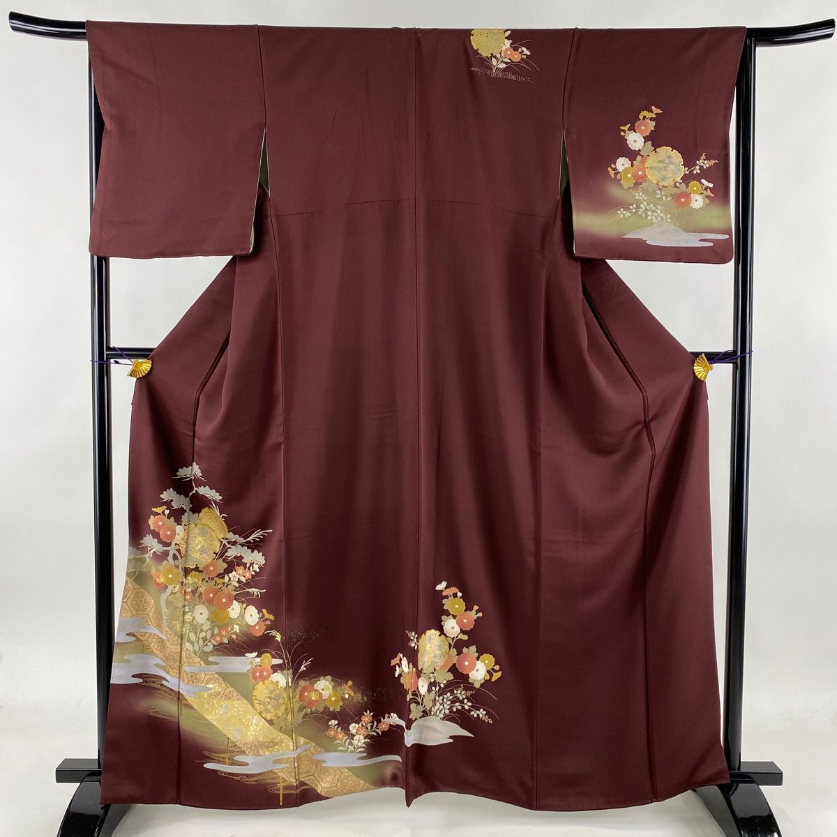 再入荷】 訪問着 身丈163cm 裄丈66cm M 袷 万寿菊 梅 金彩 ぼかし 灰紫