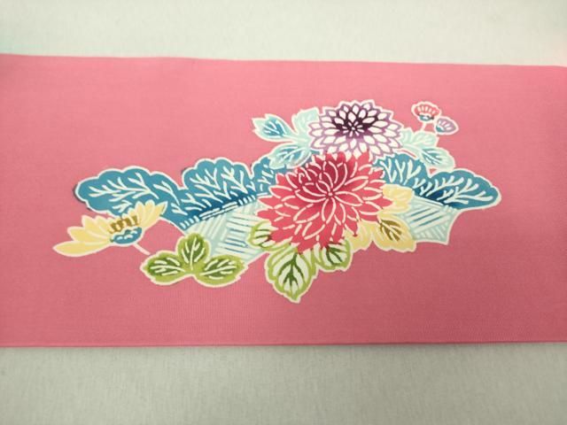 平和屋着物○九寸開き名古屋帯 唐織 花丸文 濃老竹色