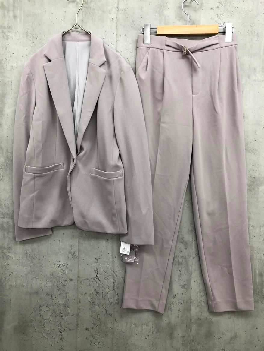 Emilyan エミリアン ハイストレッチ ジョーゼット テーラード セットアップ ジャケット パンツ スーツ sizeS|グレージュ ◎レディース