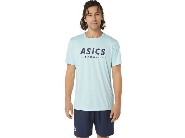 asics アシックス MEN COURT TENNIS GRAPHIC アクアマリン XS 2041A259 405 | 衣類 服 ウエア ウェア スポーツ 運動 男性 紳士服 メンズ トップス 半袖 ハーフスリーブ Tシャツ カットソー テニス 速乾性 吸