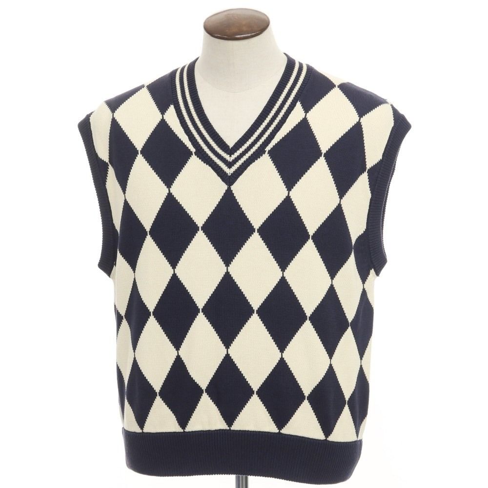 【中古】ミナミ アンダーソン minami Anderson コットン ニットベスト ネイビーxホワイト【サイズL】【メンズ】