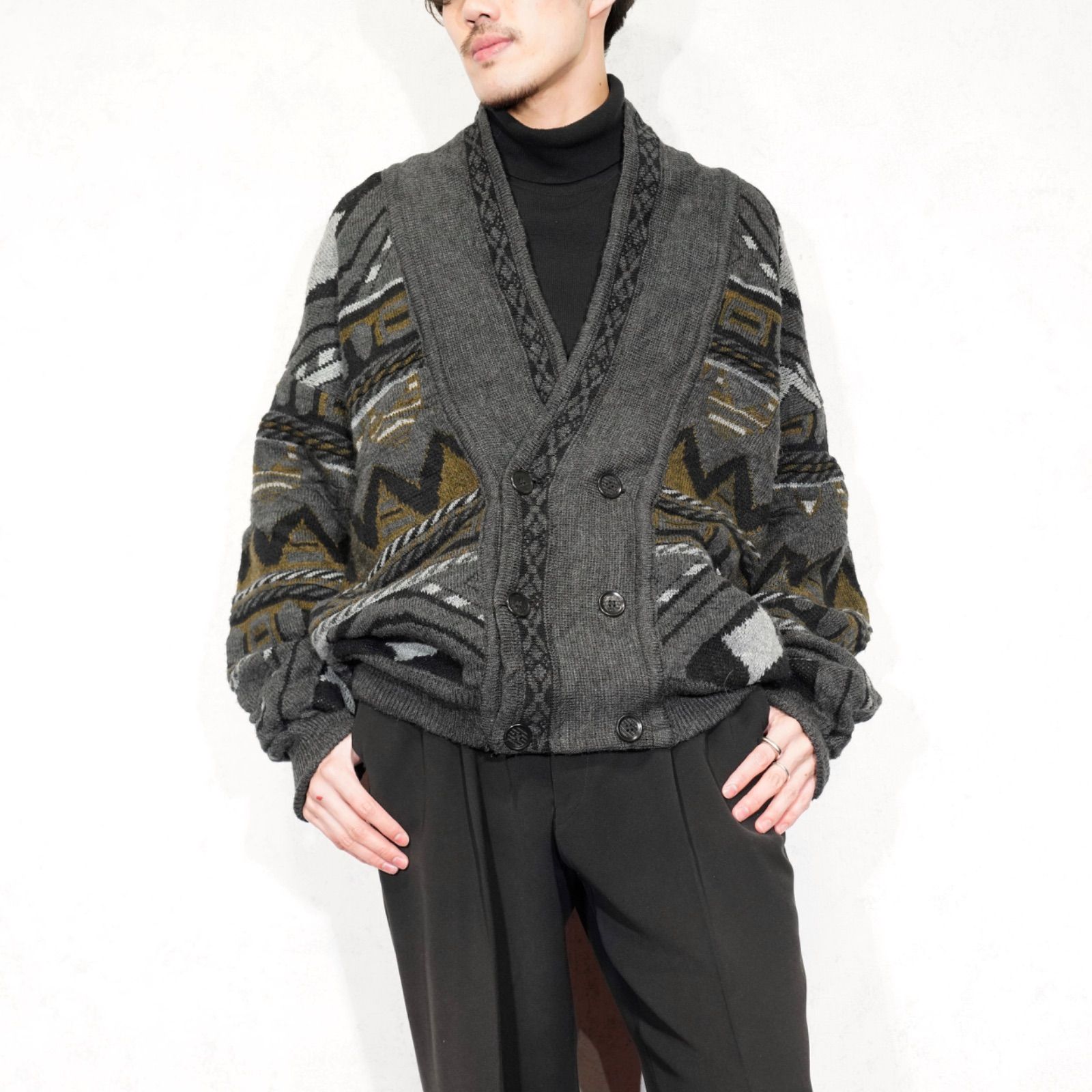 EU VINTAGE TRICOT BAAJ PATTERNED DESIGN 3D KNIT CARDIGAN|ヨーロッパ古着柄デザイン3Dニットカーディガン ニットブルゾン