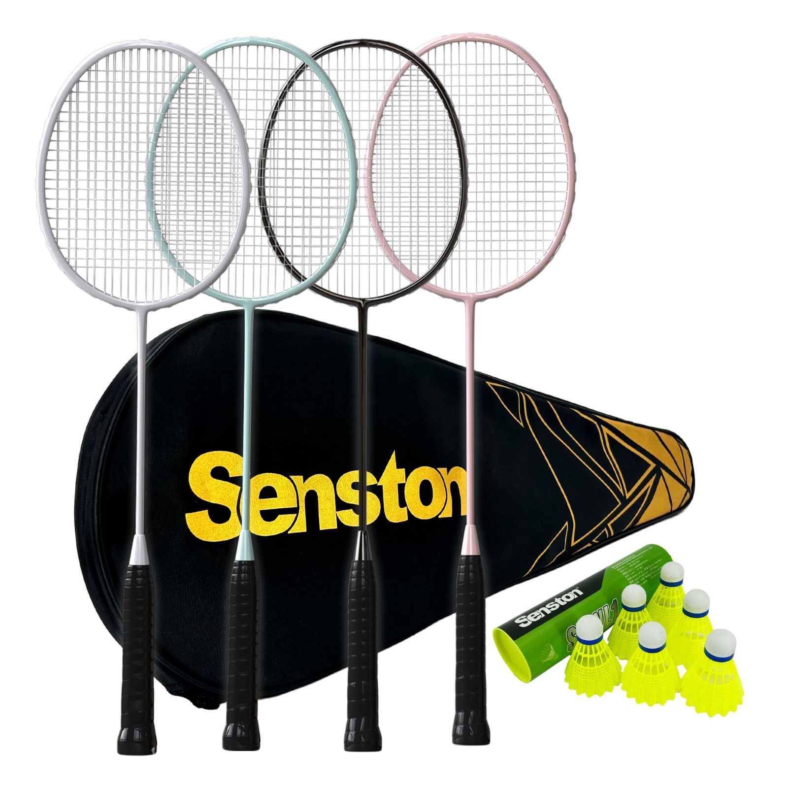 【在庫セール】2本組/4本組みバドミントンラケットセットカーボンファイバーバドミントンラケット-1つのキャリングバッグが含まれています Senston