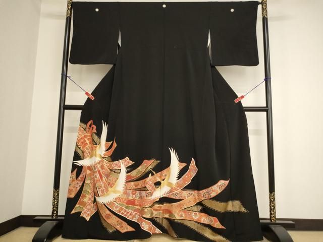 MK-1203 黒留袖 作家物 束ね熨斗 飛翔鶴 花車 金彩 MK-1203 黒留袖 作家物 束ね熨斗 飛翔鶴 花車 金彩