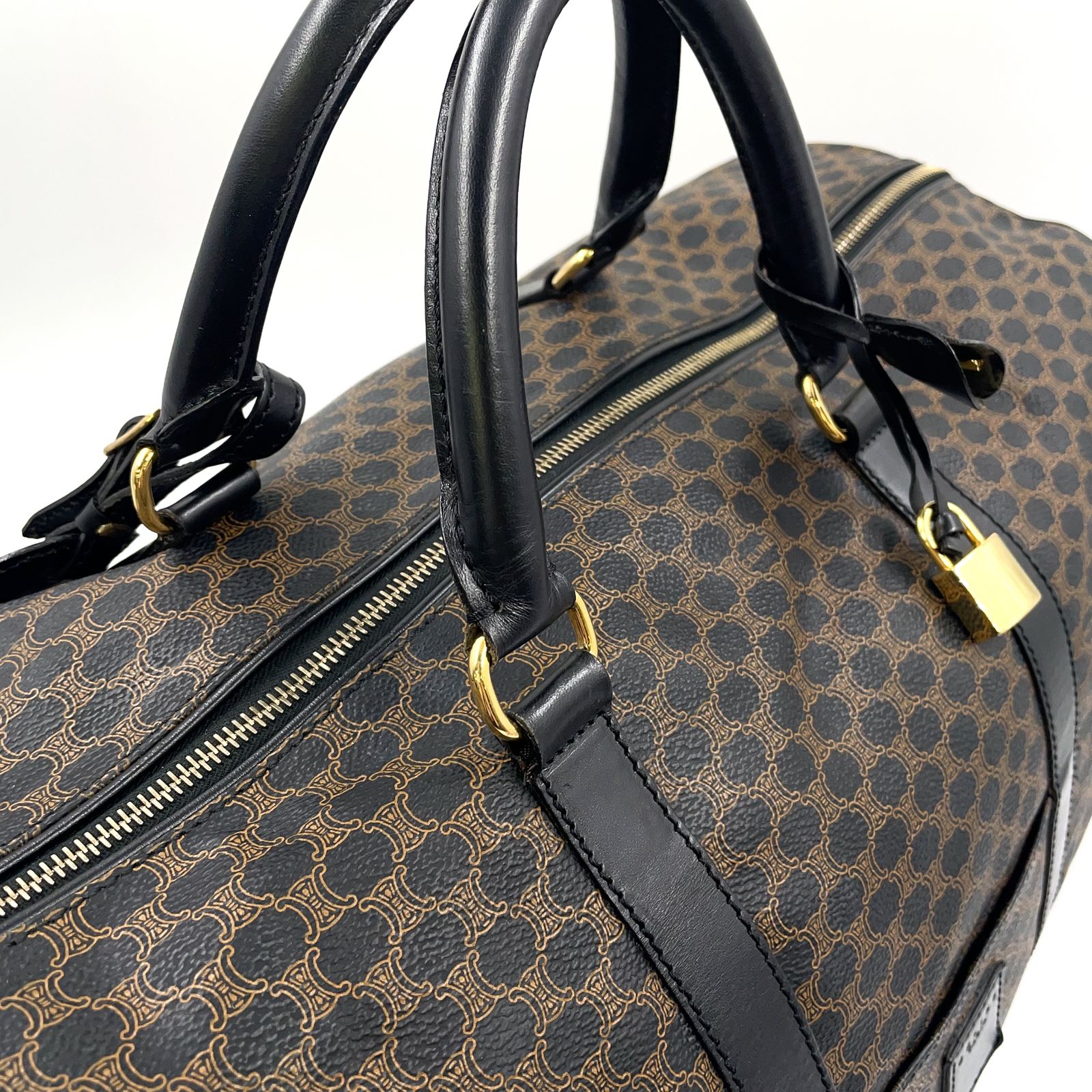 CELINE マカダム柄 レザー×PVC ブラック ボストンバッグ