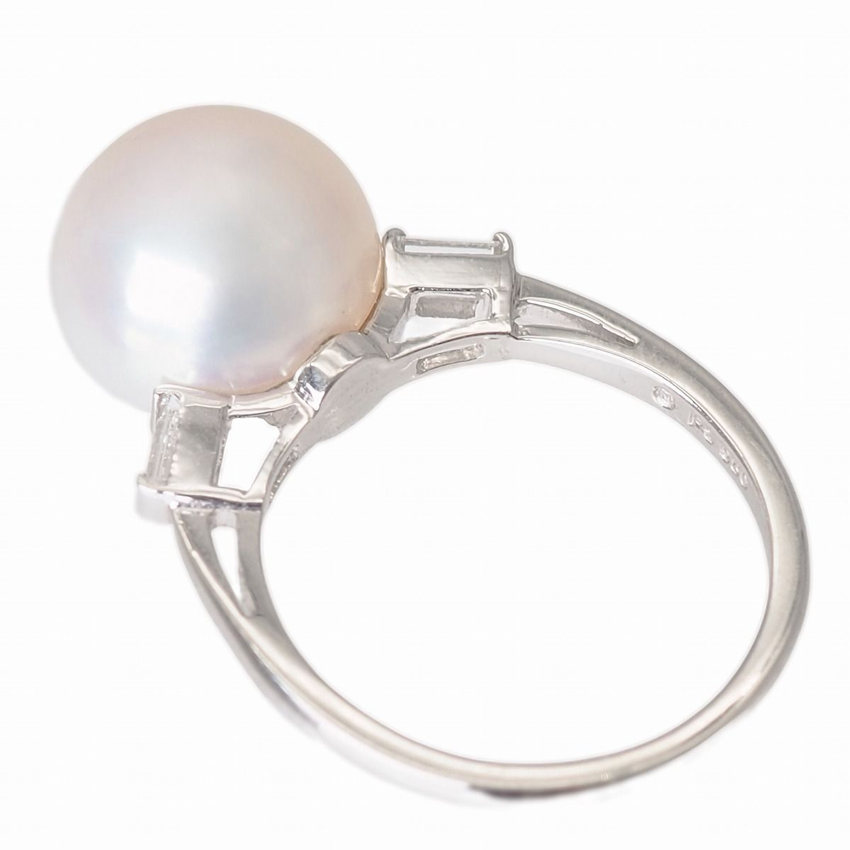 【中古】MIKIMOTO ミキモト パール リング 指輪 真珠 11.5mm ダイヤモンド バゲットカット 0.29ct プラチナ Pt950 #52  12号