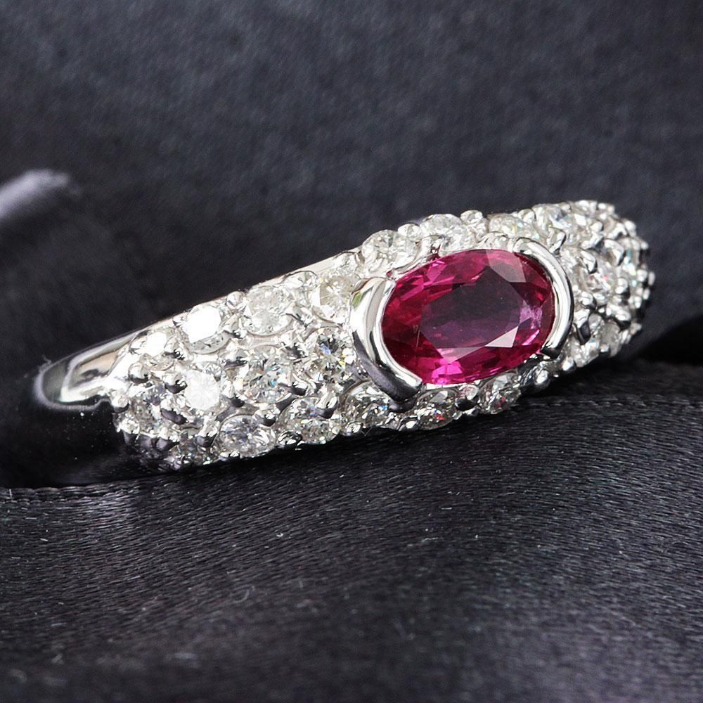 特品0.5ct ルビー ダイヤモンド Pt900 パヴェ リング 鑑別付