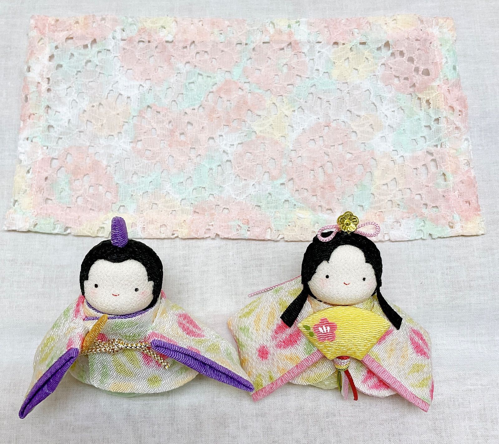 ちりめんお雛様【ぽてりひな2人(麻の葉)】ひな飾り 自分雛 女の子誕生祝い 新品 未使用品 日本製