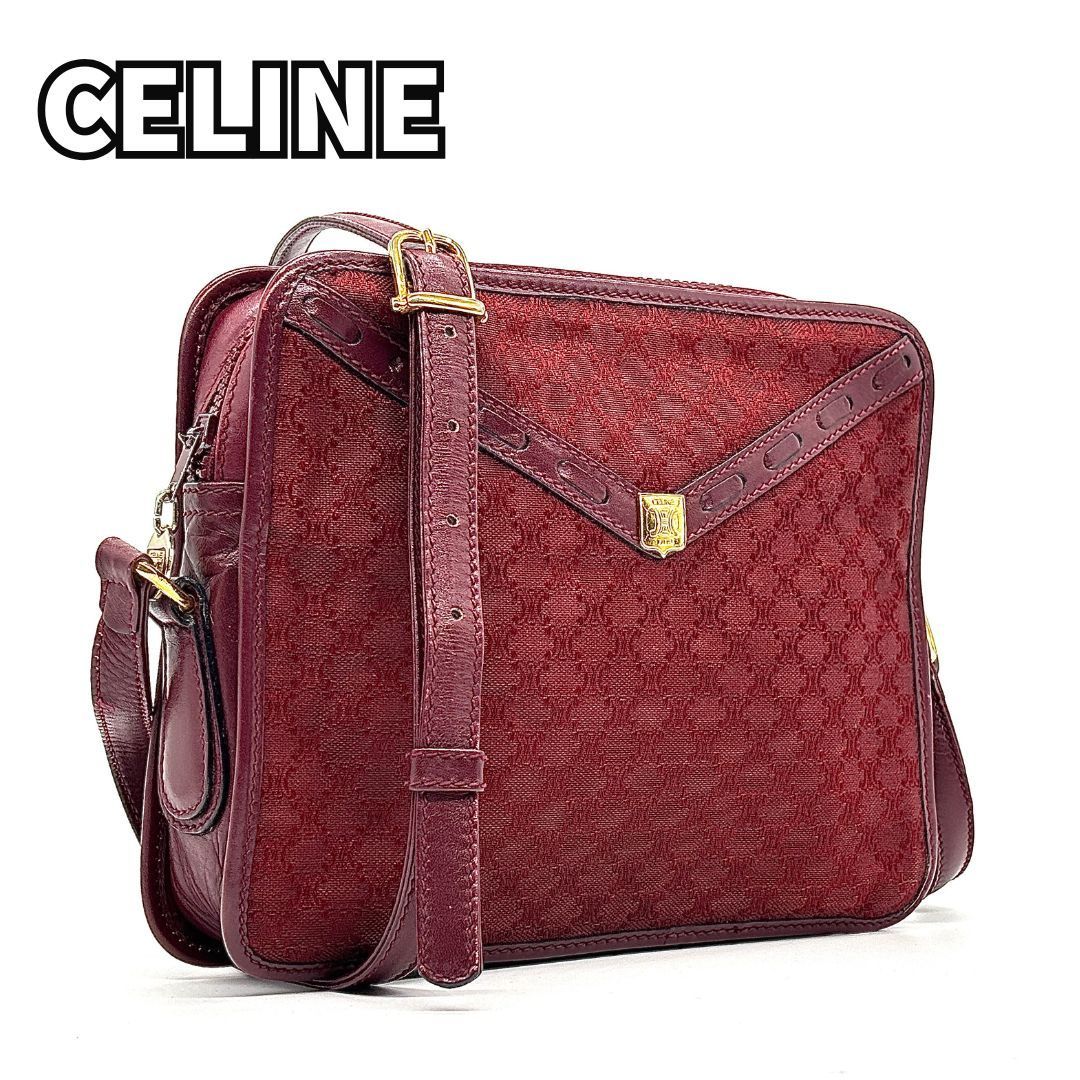 CELINE ショルダーバッグ　マカダム柄　トリオンフ　レザー　ボルドー CELINE ショルダーバッグ マカダム柄 トリオンフ レザー ボルドー