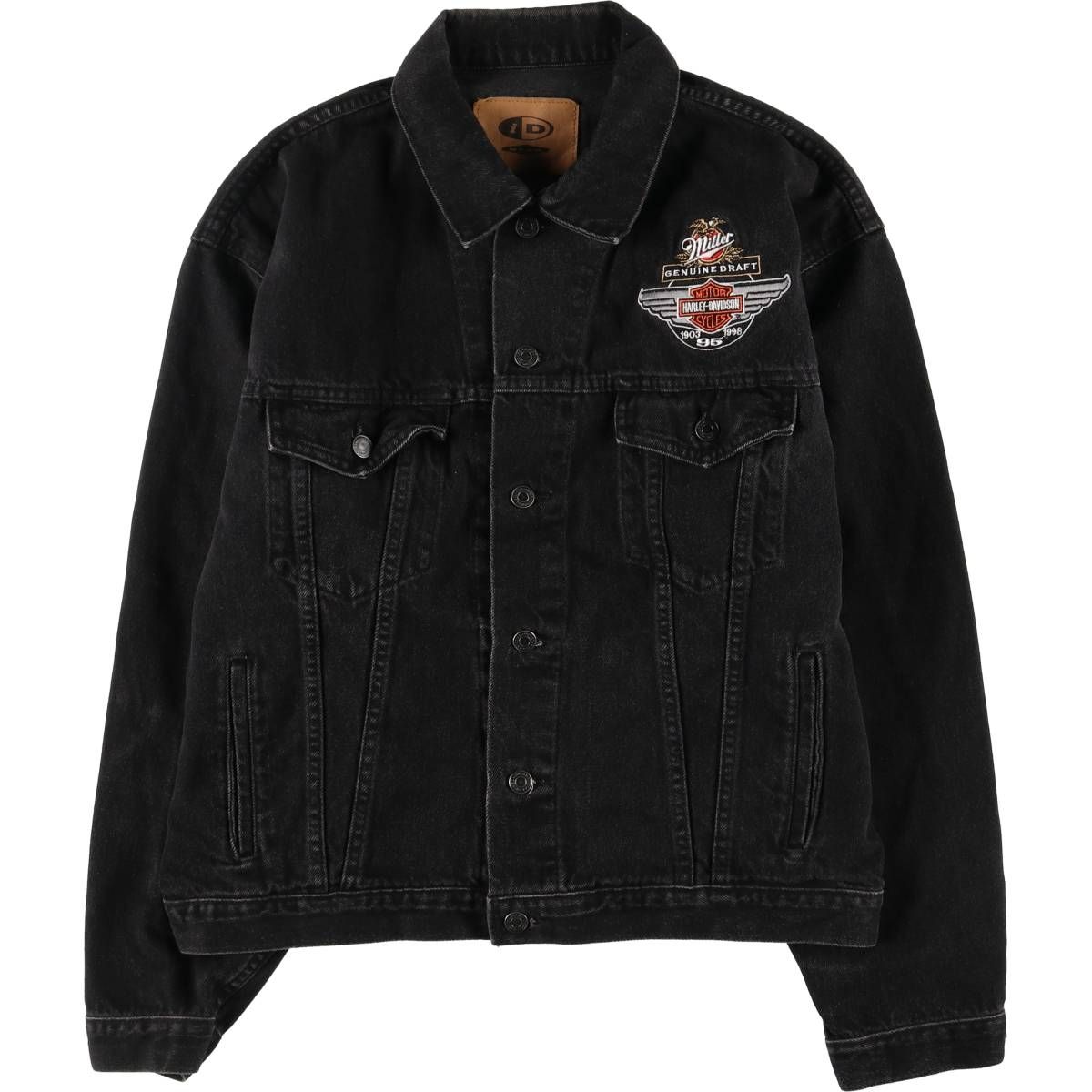 古着 90年代 ID WEAR Harley-Davidson ハーレーダビッドソン miller ミラービール ブラック デニムジャケット Gジャン カナダ製/eaa533518