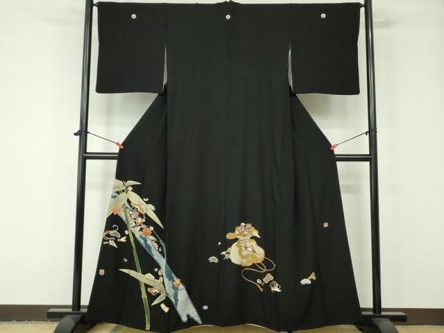 平和屋着物□豪華黒留袖 駒刺繍 吉祥笹竹文 金彩 正絹 逸品