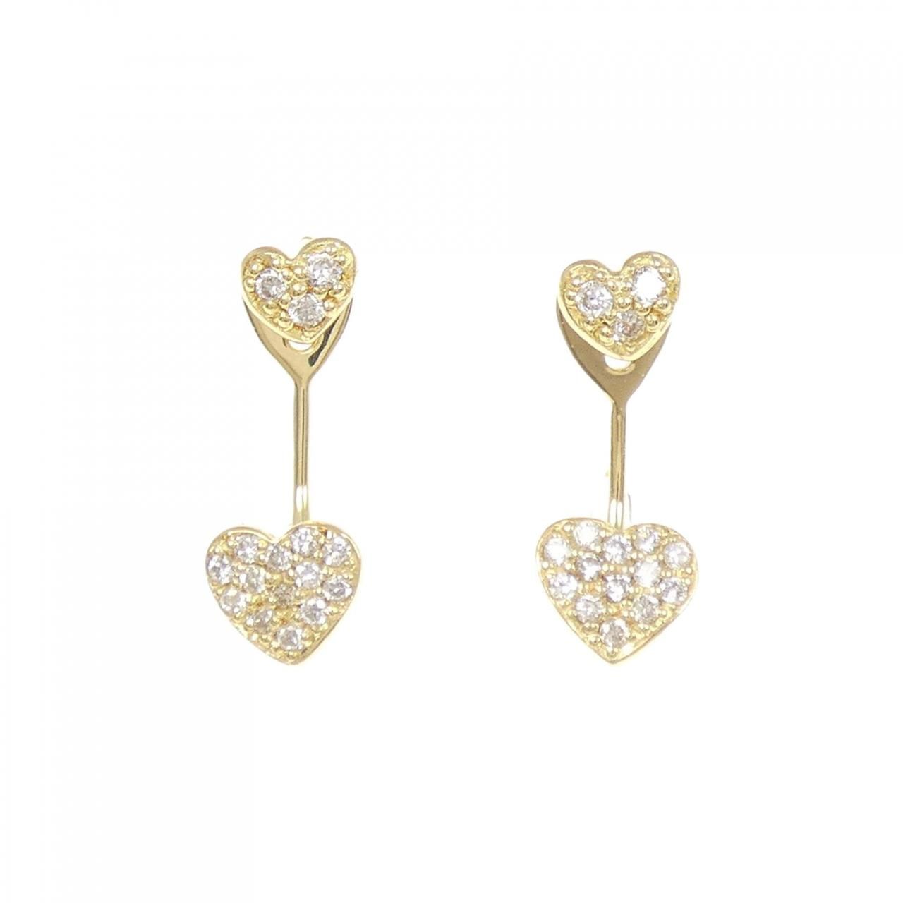 K18YG 2WAY ハート ダイヤモンド ピアス 0.24CT