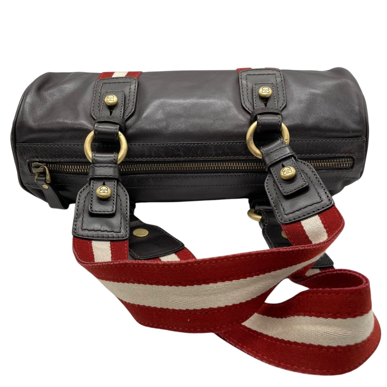 美品 バリー BALLY ショルダーバッグ ミニボストン 筒型 ブラウン 茶色 