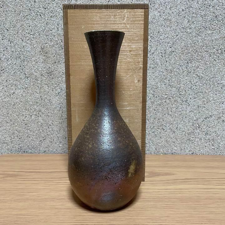 備前焼　花瓶 泰山窯 日本製》備前焼 泰山窯 永山 茶花瓶1本 幾何学模様 土物 陶土 共箱 木