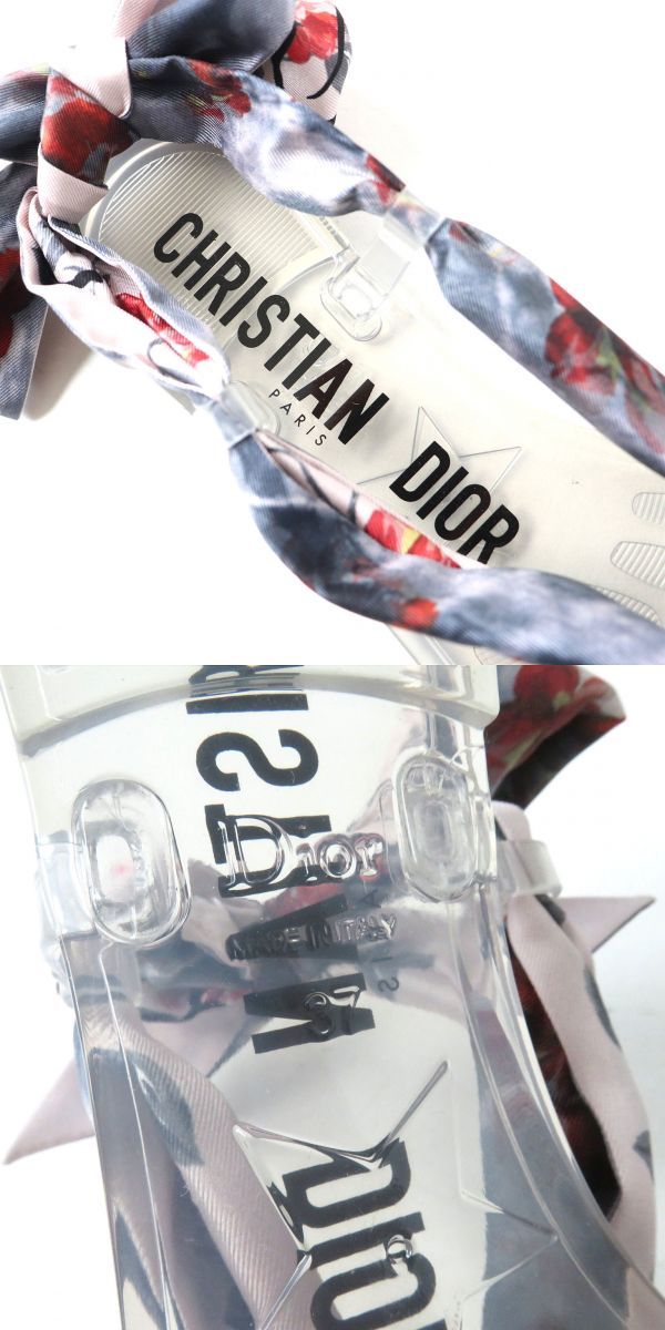 未使用品△イタリア製 Christian Dior クリスチャン ディオール KCQ193SLK シルク ラバー ビーチサンダル  マルチカラー×クリアグレー 37