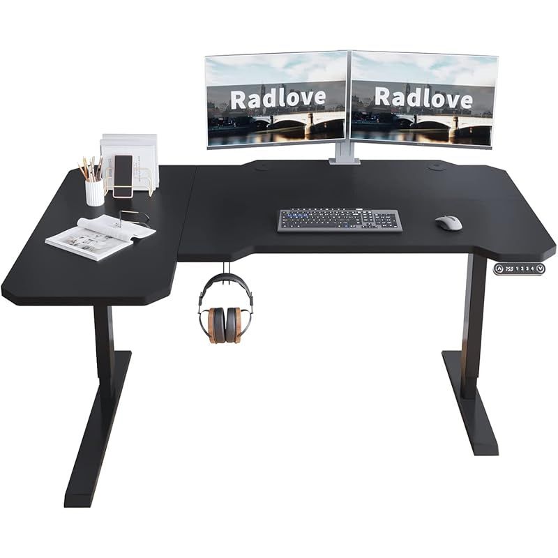 Radlove 昇降デスク L字パソコンデスク 電動昇降式デスク 天板幅150CM×101CM ゲーミングデスク 机 スタンディングデスク PCデスク つくえ 高さ調節可能 メモリー機能付き 障害検知 高さ 71~117CM (ブ