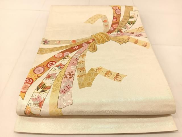 ニコ✾m546＊美品 正絹 振袖＆帯2点セット 金駒刺繍 束ね熨斗 袋帯 m546＊美品 正絹 振袖＆帯2点セット 金駒刺繍 芍薬 蝶 束ね熨斗