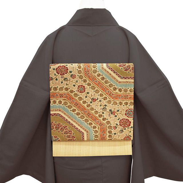 新古品】 袋帯 大浦紫山 金泥更紗 生紬 正絹 絹 江戸更紗 手染め 