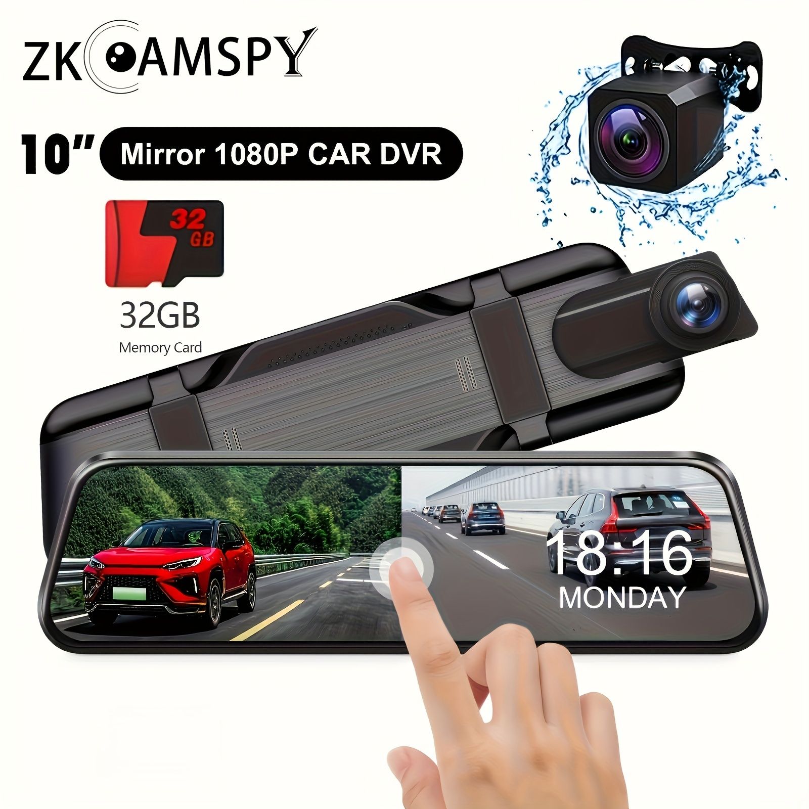 25.4cmミラーダッシュカムフロントとリア、1080Pタッチスクリーンカー  