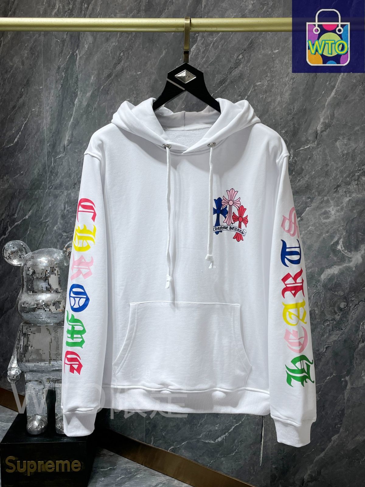 Chrome Hearts メンズ フーディー カラフルクロス プリント ブラック|ホワイト S-XL | ♥品 -WTO輸入1
