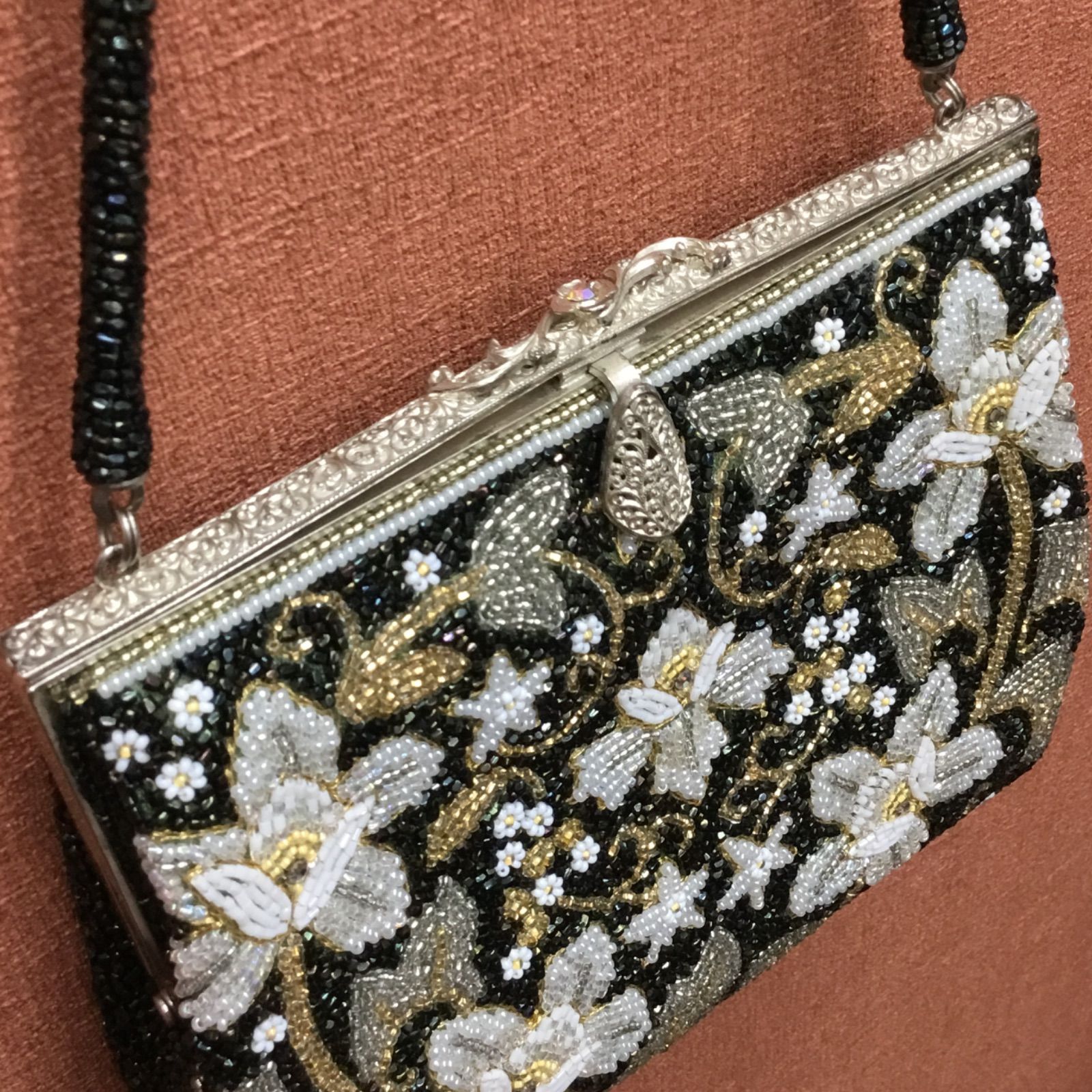 豪華 🔴 はしもと ビーズ刺繍バッグ ／ 昭和レトロ 豪華🔷 ビーズ