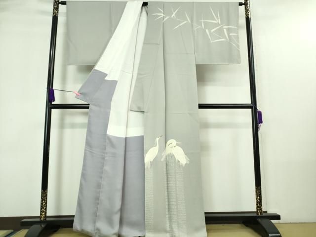 平和屋着物□極上 東京友禅 菅有鬼一 訪問着 白鷺 灰青色地 逸品 未  
