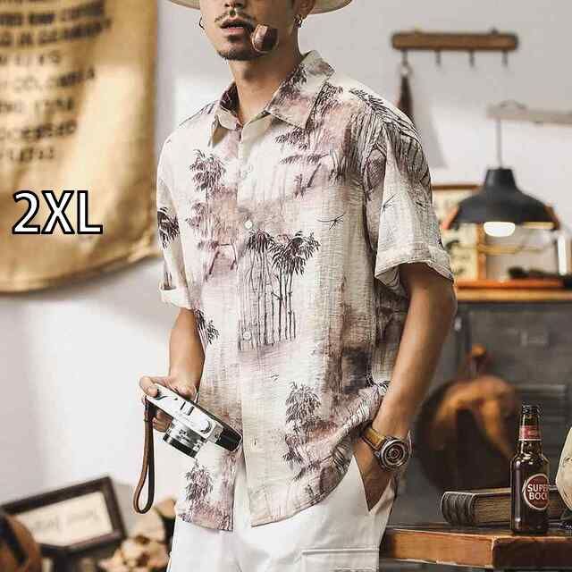 2XL 秋冬 メンズ 服 シンプル ファッション オシャレ 大人 かっこいい 大きいサイズ ストリート 紳士服 秋 薄手 半袖 シャツ ハワイアン ビーチ カジュアル