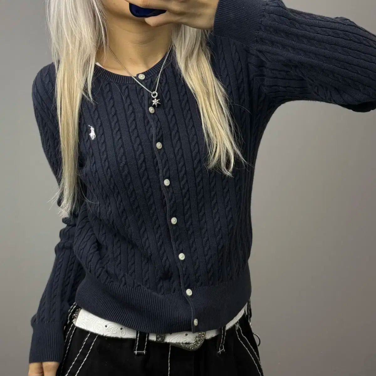 POLO RALPH LAUREN ポロラルフローレン ケーブル編み ニット カーディガン ネイビー